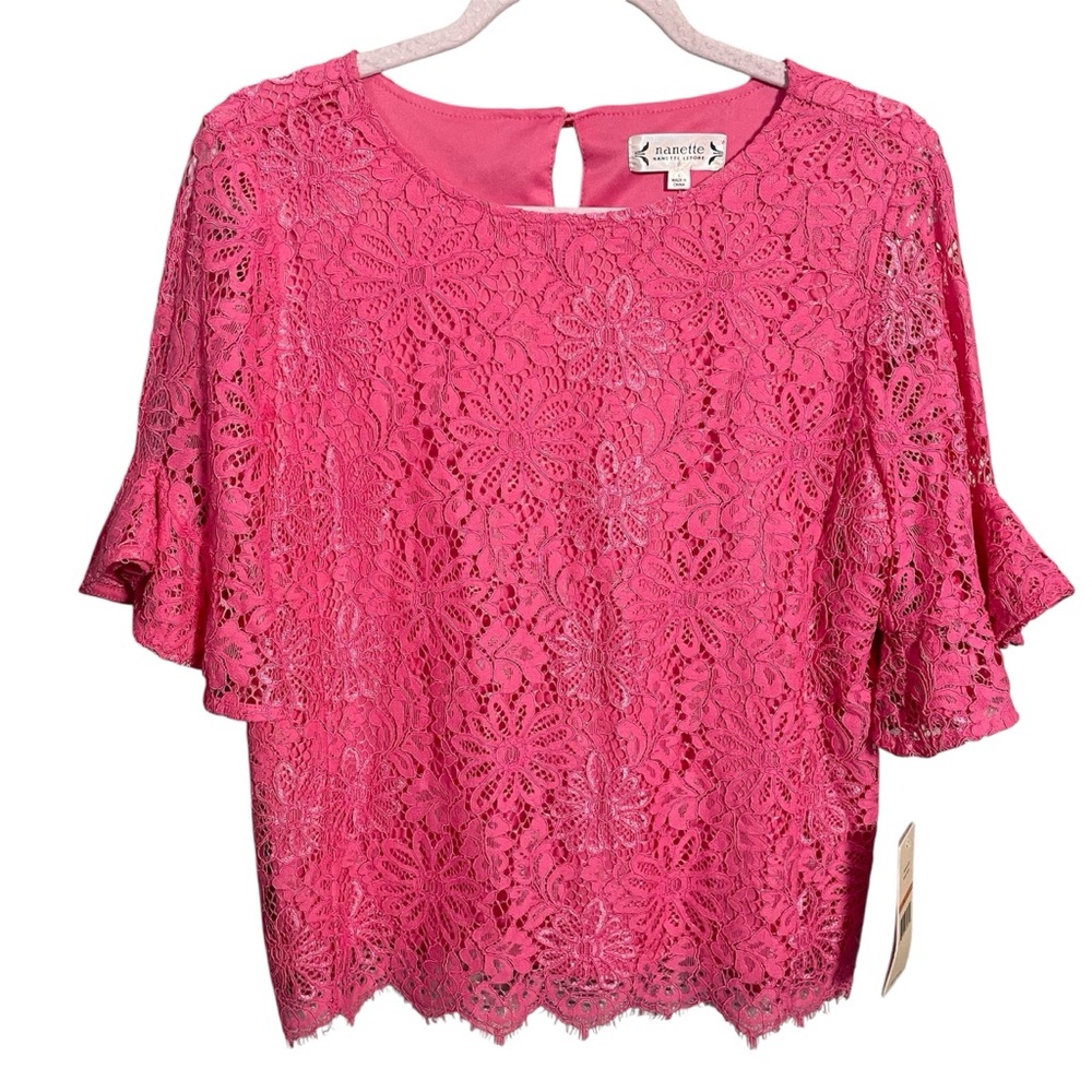 Nanette Lepore Pink Lace Flare Top NWT $99 retail